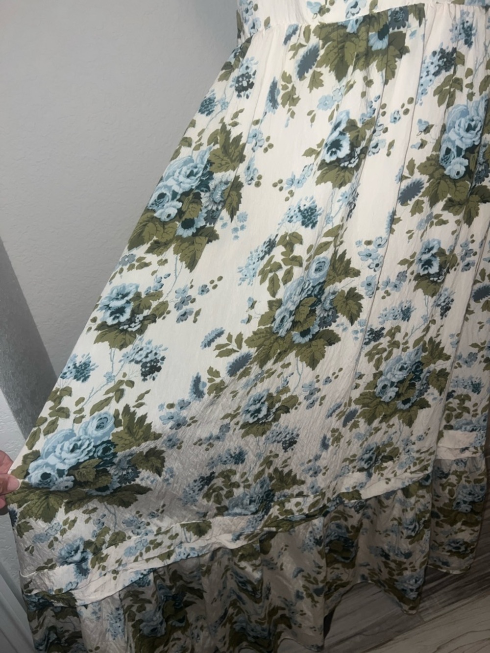 Anthropologie Cream Maxi Dress with Blue and Olive Floral Print - Picture 6 of 8